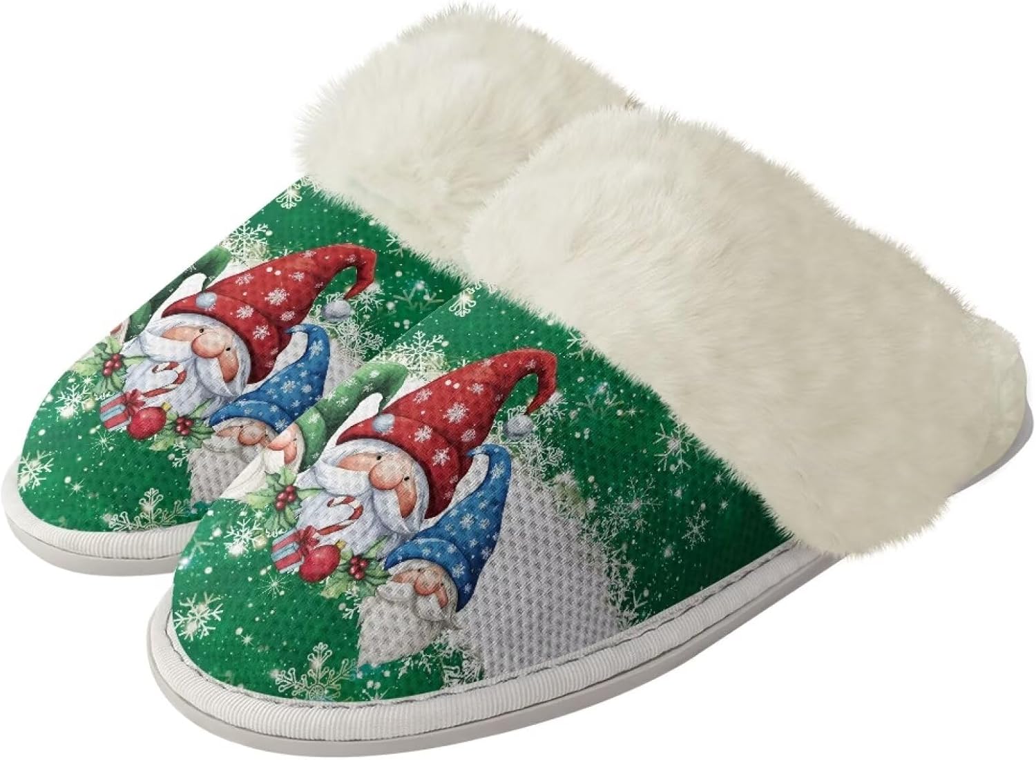 

Рождественские дизайнерские хлопковые тапочки для женщин и мужчин с противоскользящей подошвой для дома и улицы, удобные домашние тапочки, пушистые тапочки Zhangruoheng, Christmas Gnome Print