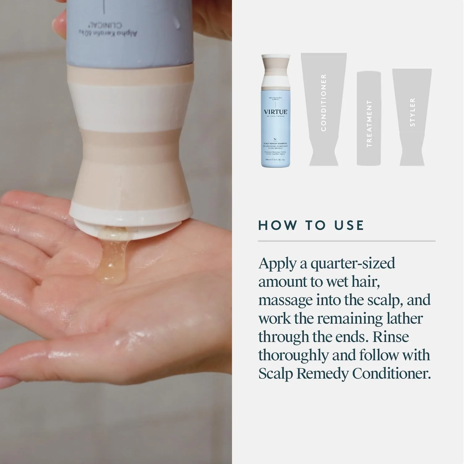 Шампунь VIRTUE Scalp Remedy, балансирующий микробиом сухой, жирной и раздраженной кожи головы, без отдушек, безопасен для всех типов волос, подходит для окрашенных волос, 237 мл — фото 4