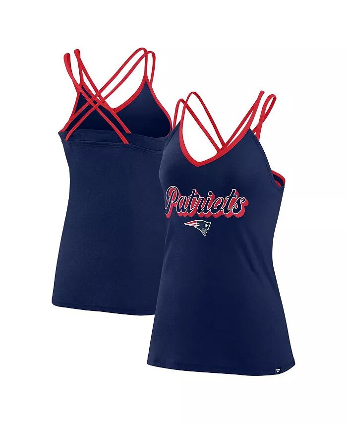 

Женская майка Navy New England Patriots Go for It с перекрещивающимися бретелями на спине Fanatics