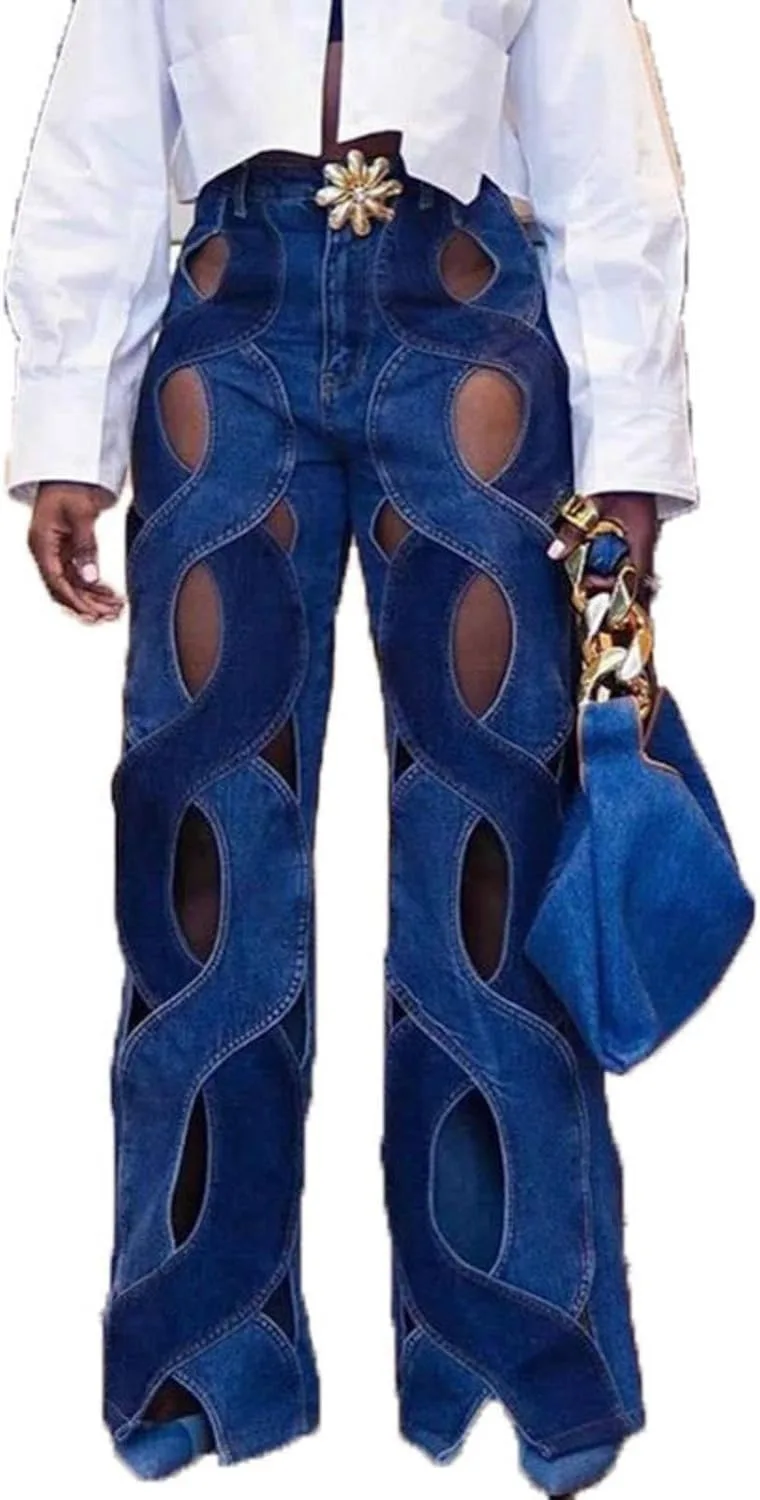 

Женские джинсы Casual Straight Leg High Rise с вырезом и металлическими пуговицами lovecarnation