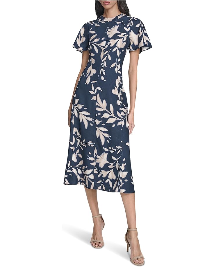 

Женское платье Calvin Klein Flutter Sleeve Floral Midi, Indigo Cashew