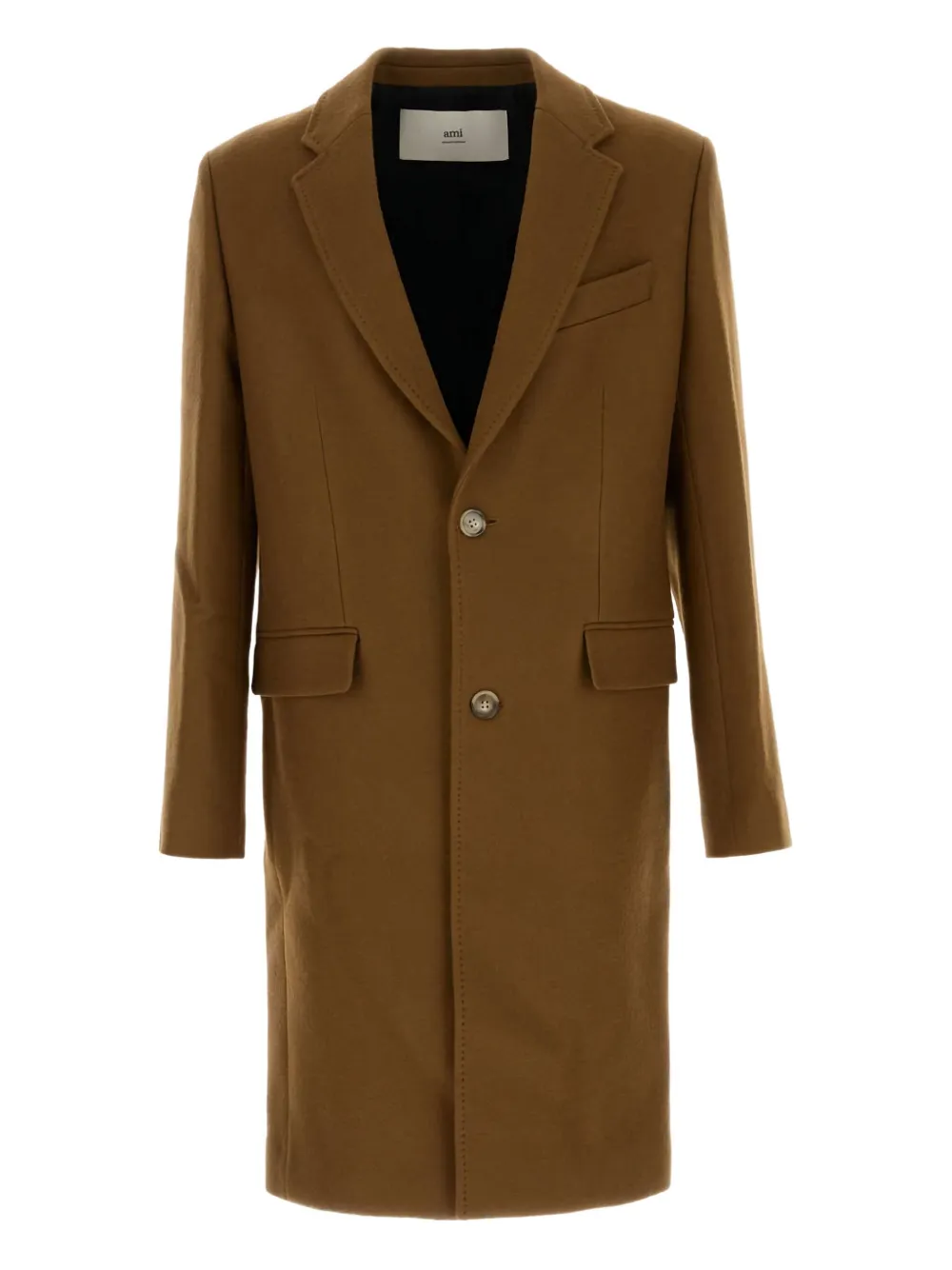 

Однобортное пальто из чистой шерсти AMI Paris, коричневый