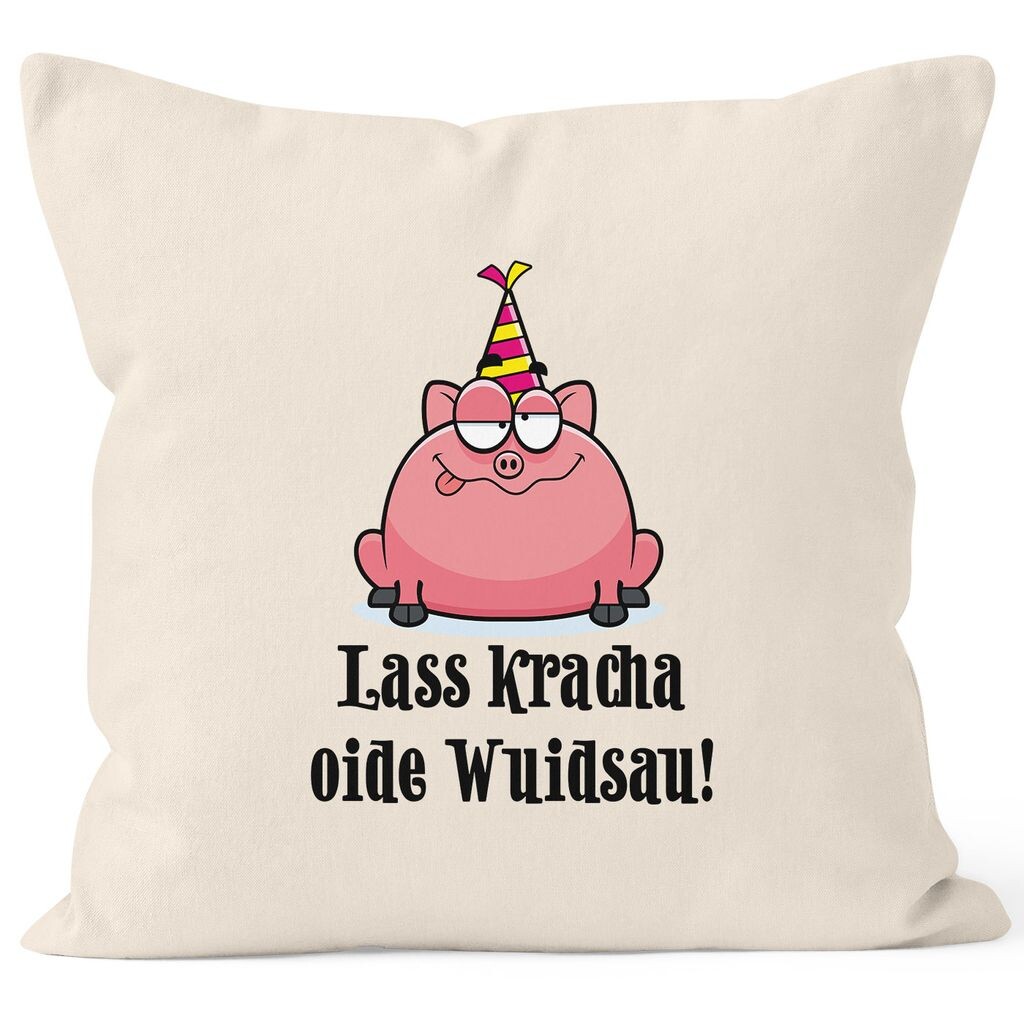 

Чехол на подушку подарок на день рождения Свинья с надписью Let kracha oide Wuidsau 40x40 хлопок MoonWorks натуральный-черный 40см x 40см