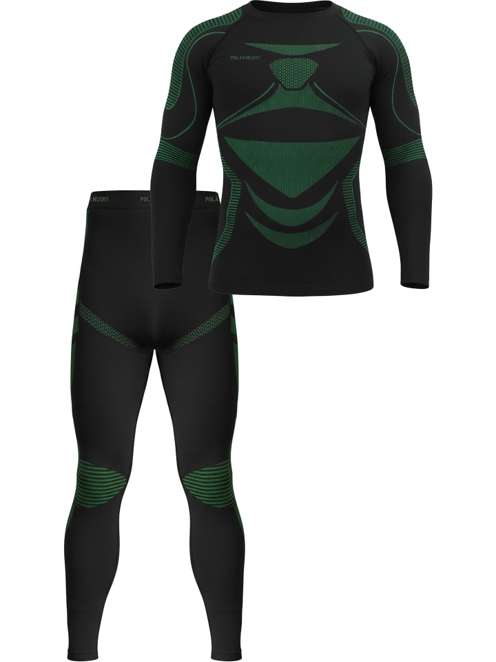 

Мужской функциональный спортивный комплект нижнего белья: рубашка + брюки, цвет черный/зеленый normani