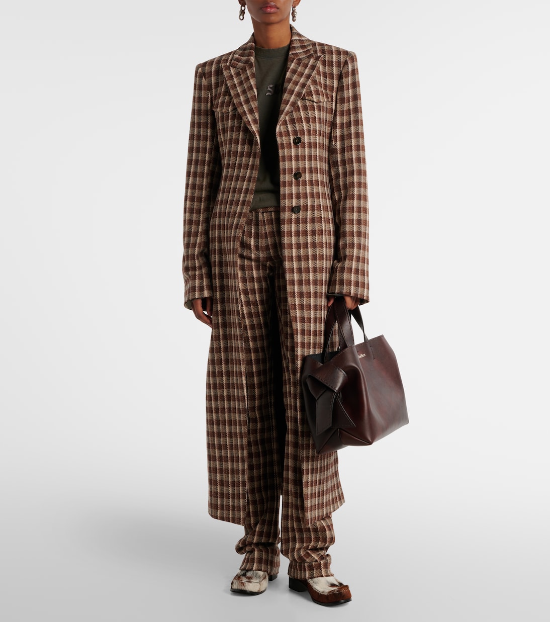 Однобортное пальто Acne Studios, Beige/Brown — фото 2