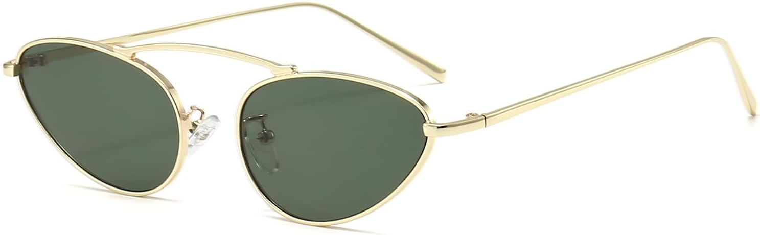 

Солнцезащитные очки YAMEIZE Trendy Cat Eye в винтажной металлической оправе с защитой от УФ-излучения UV400 для женщин и мужчин, для активного отдыха на природе, Gold Green