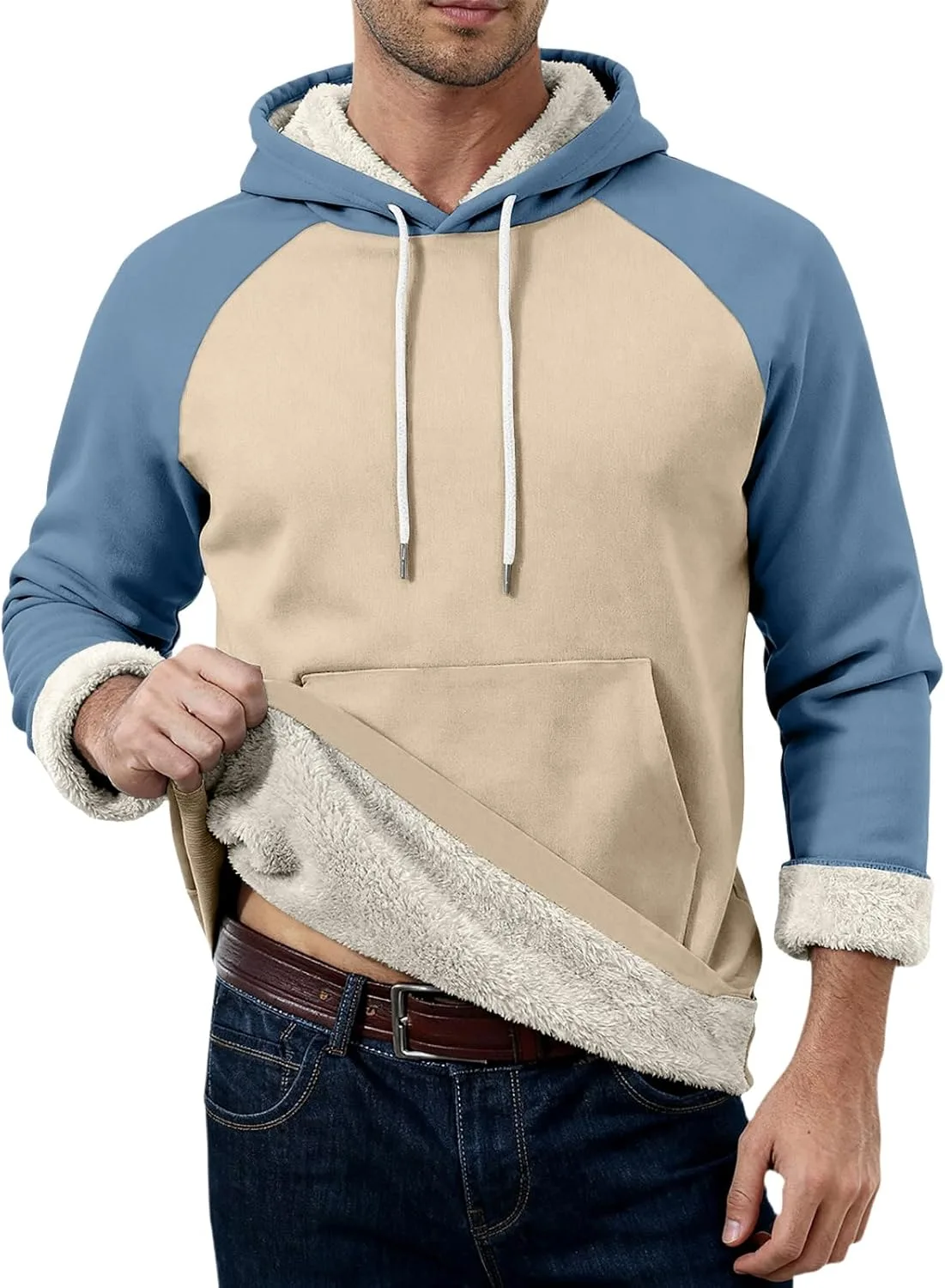 

GOFULY Толстовка с капюшоном для мужчин, утепленная флисом Sherpa, с карманом-кенгуру