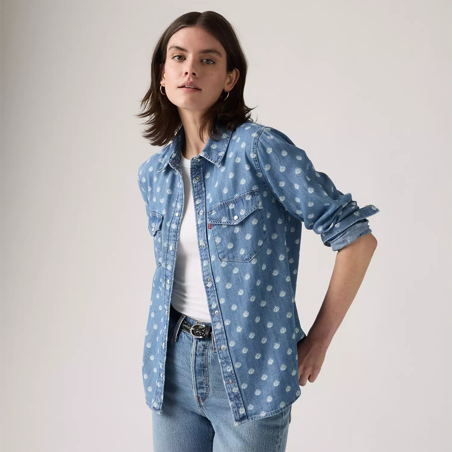 

Легендарная джинсовая рубашка в стиле вестерн Levi's, цвет Catt Block Print - Blue