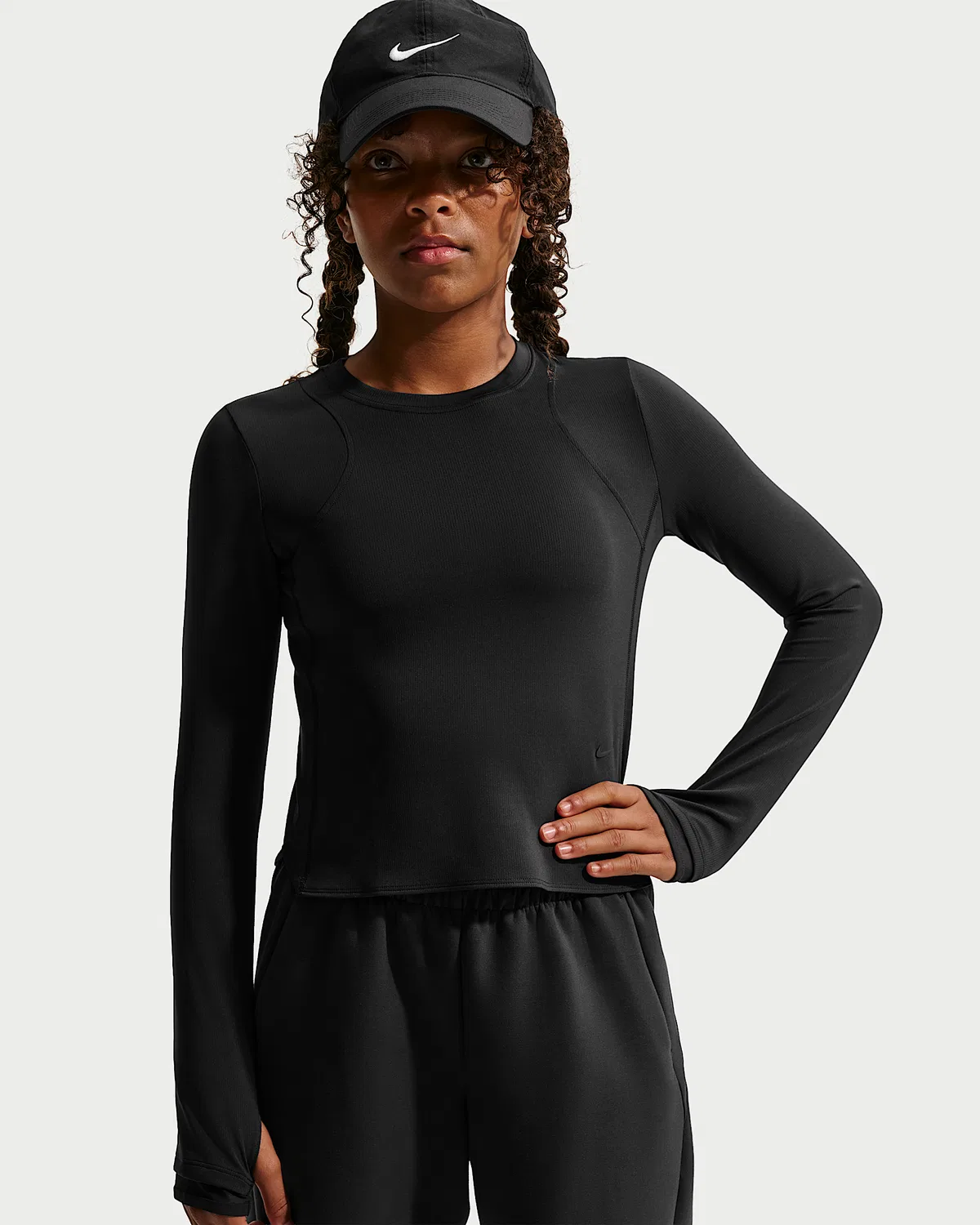 Детская футболка Nike MAVN Dri-FIT Ribbed с длинным рукавом, Black/Black/Black