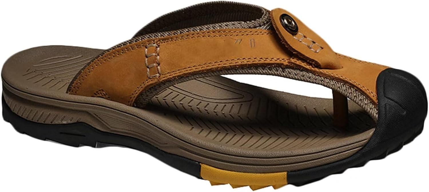 

Кожаные мужские шлепанцы Летние повседневные пляжные сандалии Нескользящие с закрытым носком Для прогулок и походов Пляжные тапки Hnvavq, D