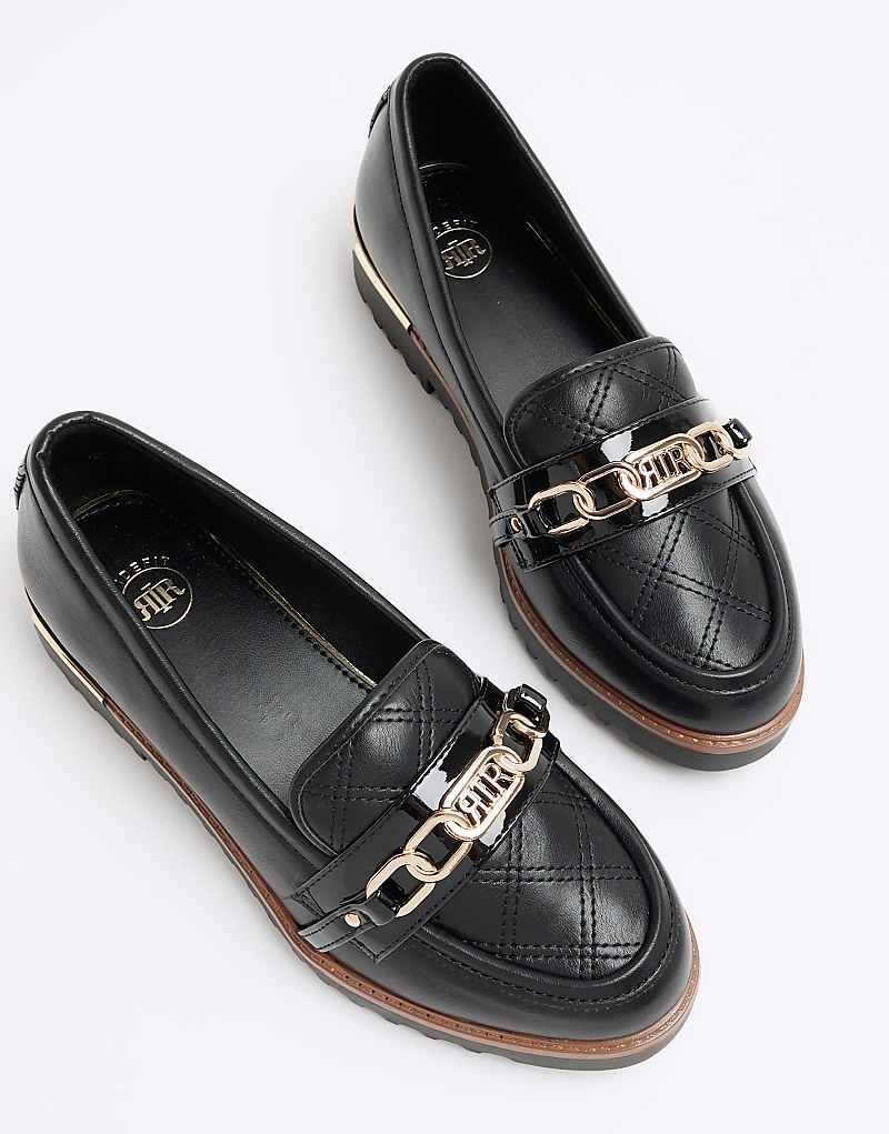 

River Island Wide Fit Черные стеганые лоферы на кулиске