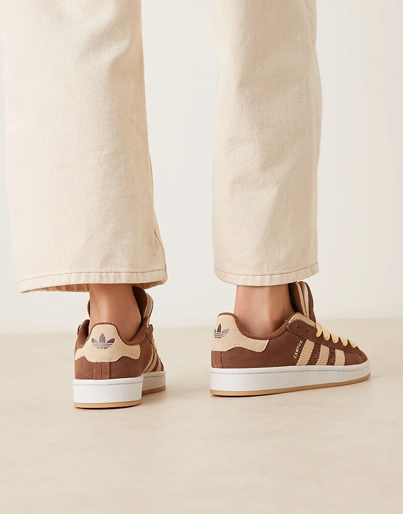 Двойные кроссовки Adidas Originals Campus 00 в коричневом и кремовом цветах — фото 3