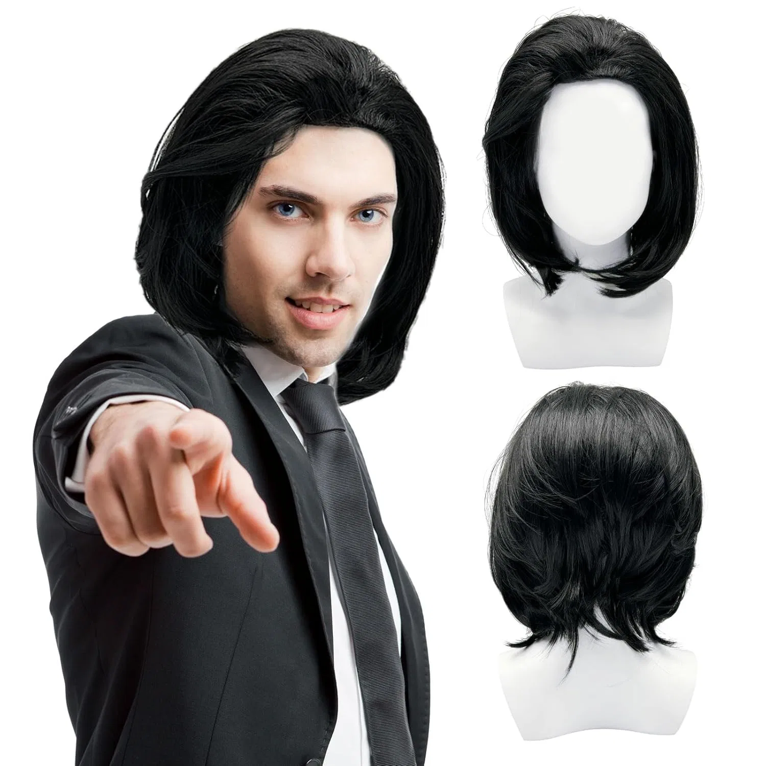 Мужской короткий черный парик UILYNIU для костюмов в стиле 80-х/90-х Uilyniu, Black