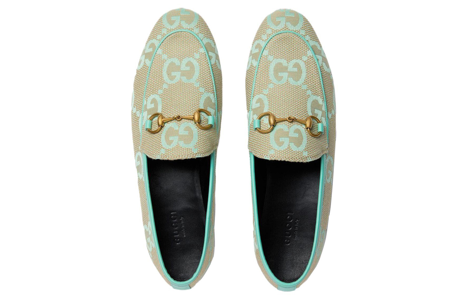 Лоферы женские Gucci Jordaan, бежевый / бирюзовый — фото 4
