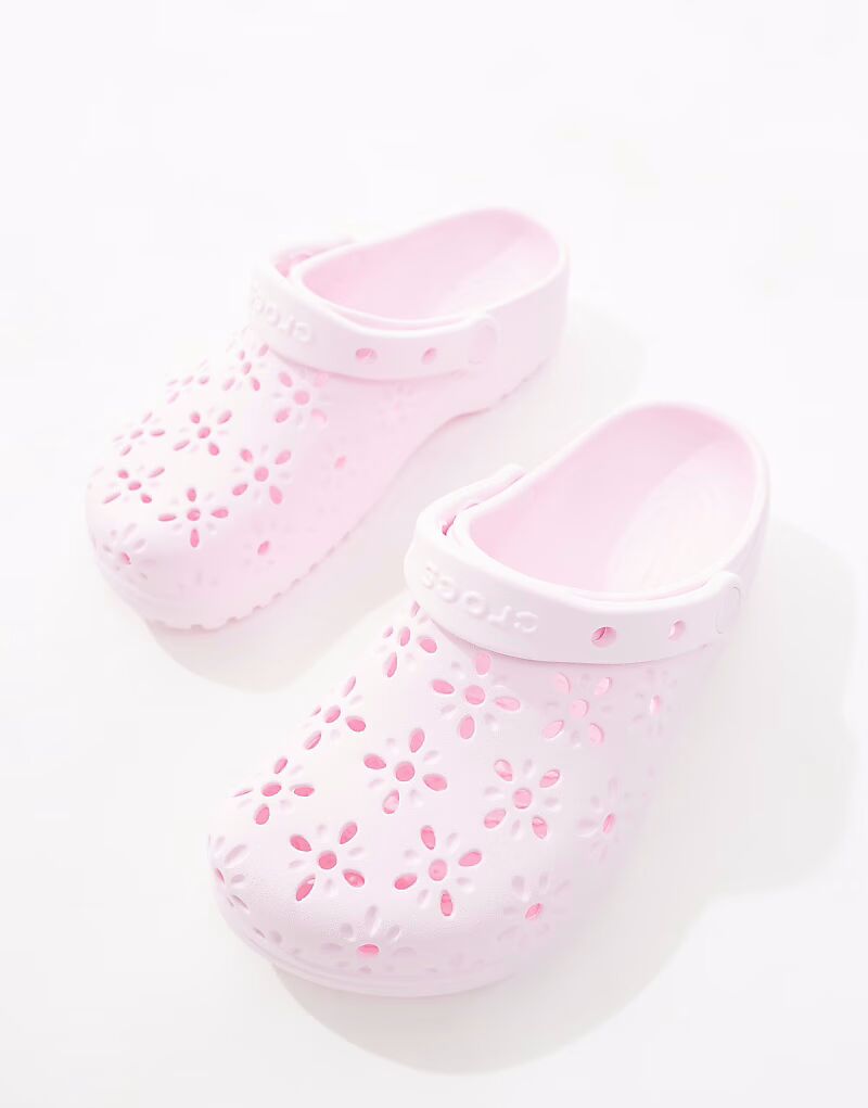 Crocs - Classic - Сабо молочно-розового цвета с цветочной перфорацией — фото 4