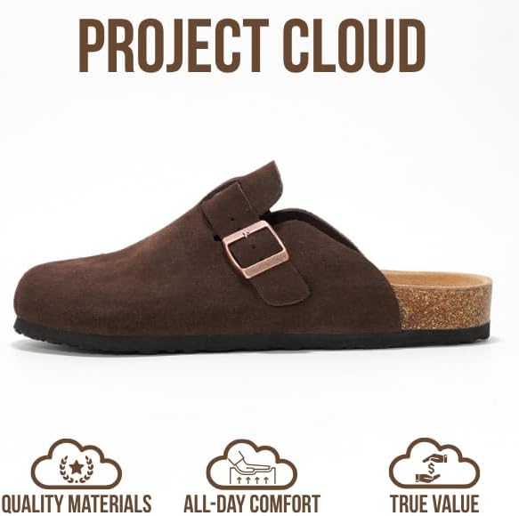 Мужские сабо Project Cloud - 100 натуральная кожа полного слоя, сабо с мемори-пеной для мужчин, поддержка свода стопы, пробковая стелька, противоскользящая подошва (Brooklyn), коричневый — фото 3