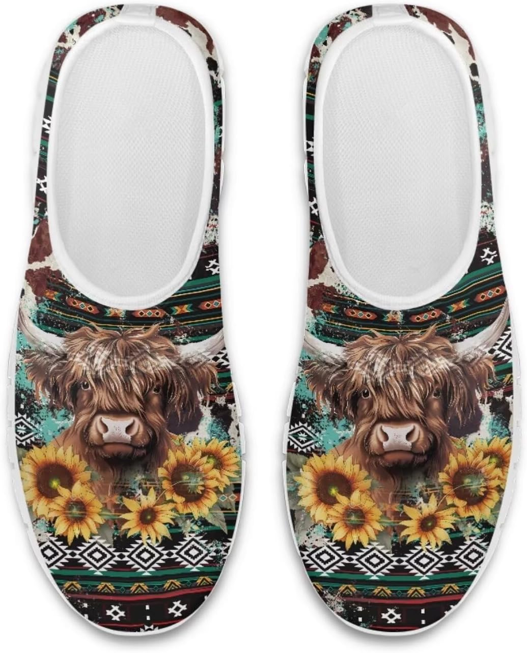 

Кроссовки-лоферы chaqlin для женщин и мужчин, эластичные, без застежки, слипоны, лоферы с ацтекским этническим узором, удобные, дышащие, с сеткой, Boho Sunflower Highland Cow