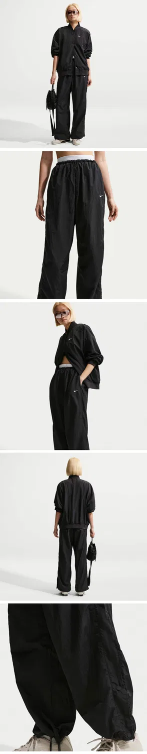 Женские спортивные брюки-парашюты с высокой талией, чёрные, от Nike — фото 2
