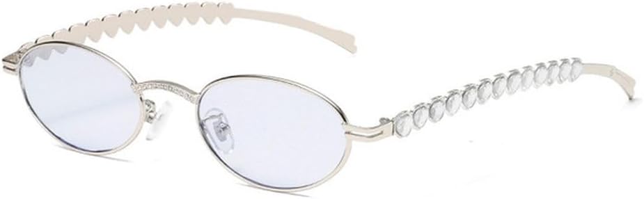 

Роскошные овальные солнцезащитные очки в винтажном стиле, круглые женские солнцезащитные очки со стразами, стильные черные мужские очки с бриллиантами, SUN1080 Generic, Silvery White