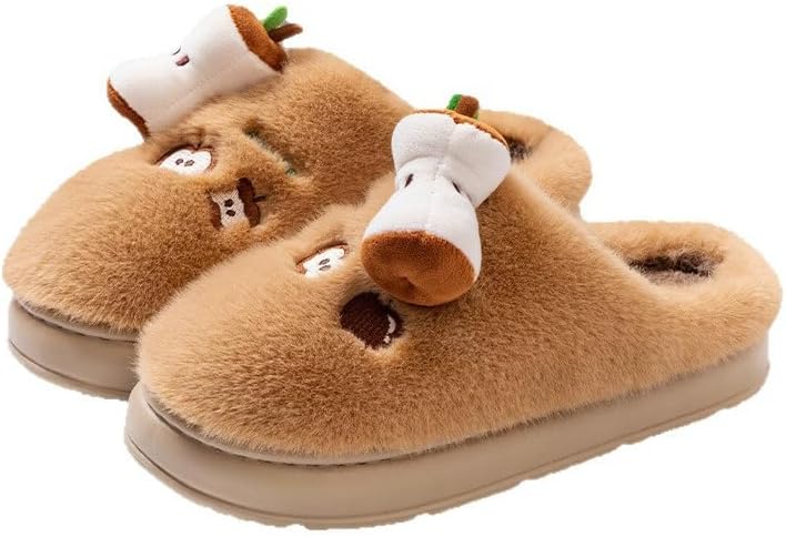 

Милые пушистые яблочные тапочки для женщин и мужчин с теплой флисовой подкладкой, объемные зимние тапочки для дома, для улицы и дома Yafirgeer, коричневый