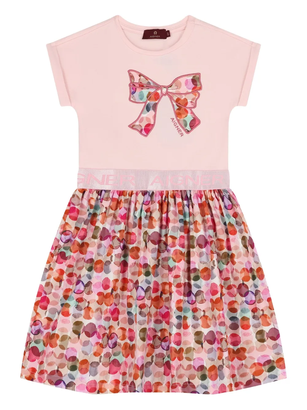 

Платье с круглым принтом, украшенное бантом Aigner Kids, розовый