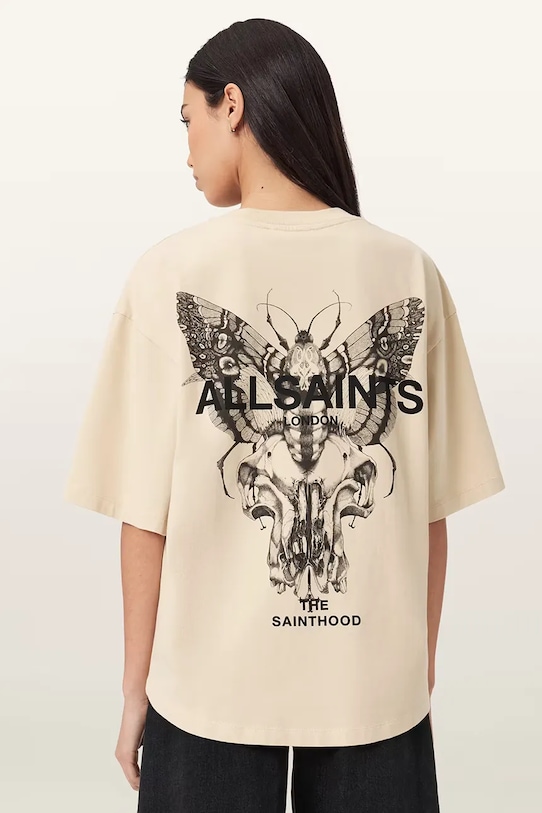 

Хлопковая футболка halis AllSaints, бежевый