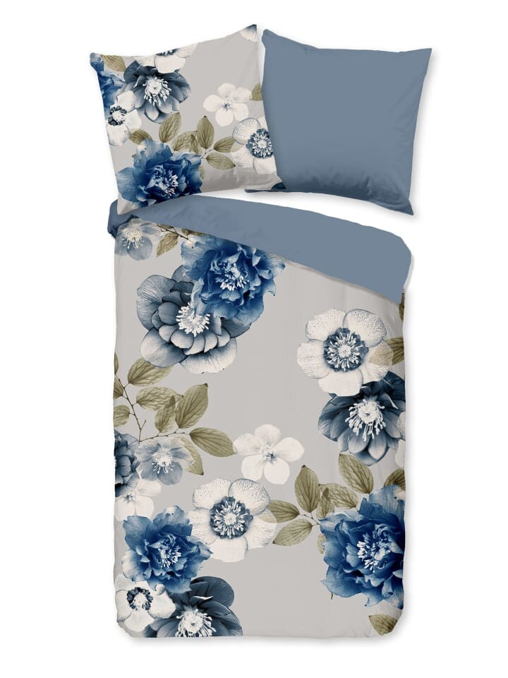 

Постельное белье Traumschloss Comfort Flanell Gabin Blumen blau grau, синий