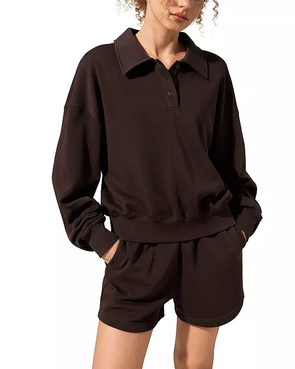 

Толстовка Silkerry оверсайз с фамильным воротником-поло 1989 года Lilysilk, коричневый