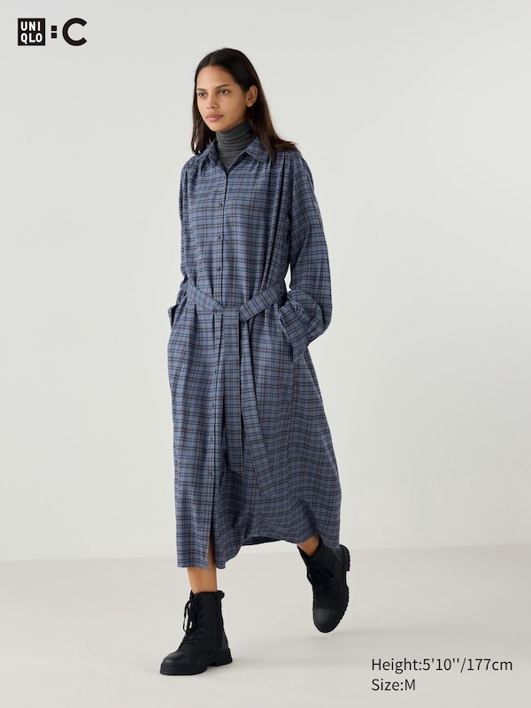 

Платье-Рубашка с поясом клетка Uniqlo, синий