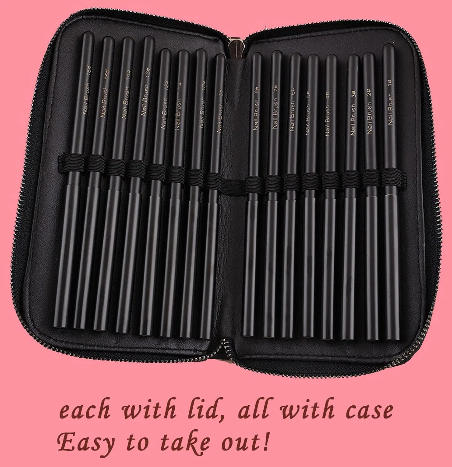 Набор из 16 кистей для дизайна ногтей LEA-SHALL Lea-Shall, Black-16 Piece Brush Full Set — фото 3