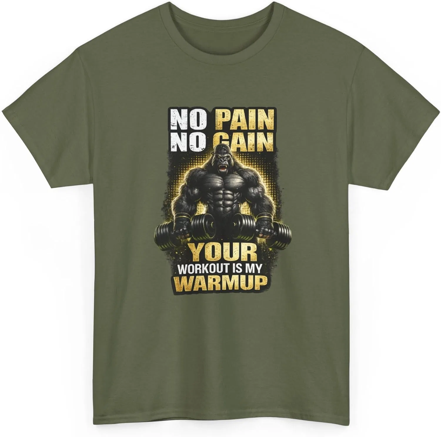 Футболка с принтом No Pain No Gain, GENERIC, Military Green — фото 4
