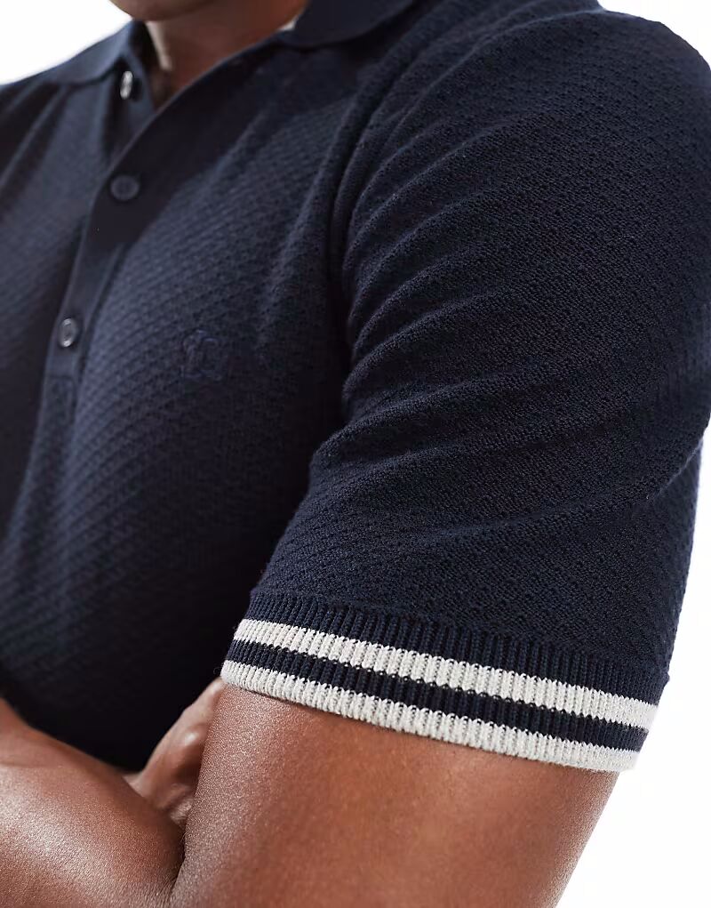Рубашка поло с короткими рукавами Superdry Knitted Textured в классическом темно-синем ромбовидном стиле — фото 2