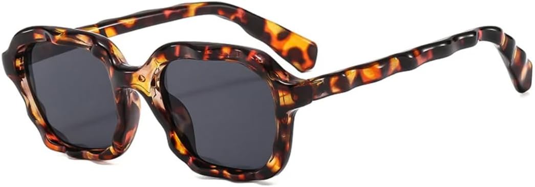 

Винтажные квадратные солнцезащитные очки необычной волнообразной формы для женщин, модные двухцветные очки с защитой от УФ-излучения UV400 для мужчин UATXTAU, Leopard Grey