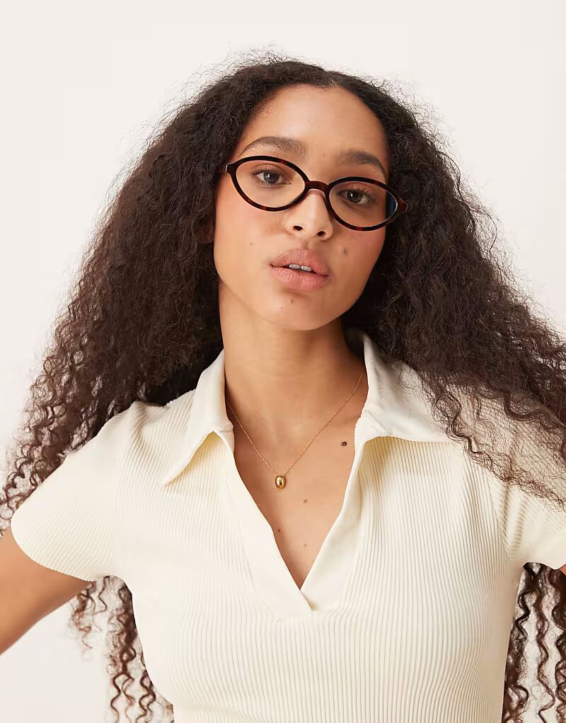 

Тонкие овальные очки ASOS DESIGN с прозрачными синими линзами в черепаховой оправе