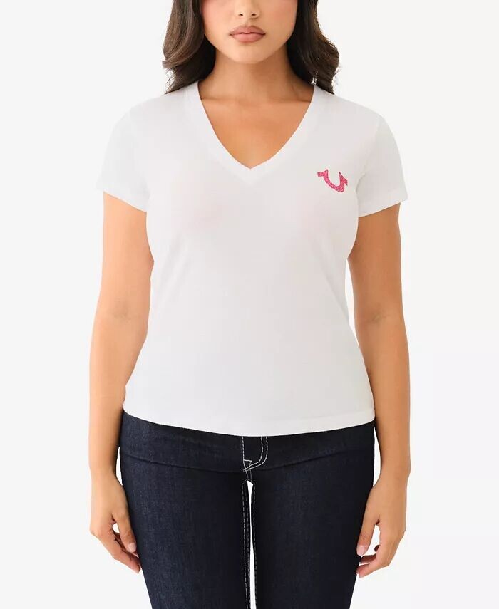 

Женская футболка Crystal Lips с V-образным вырезом True Religion, белый