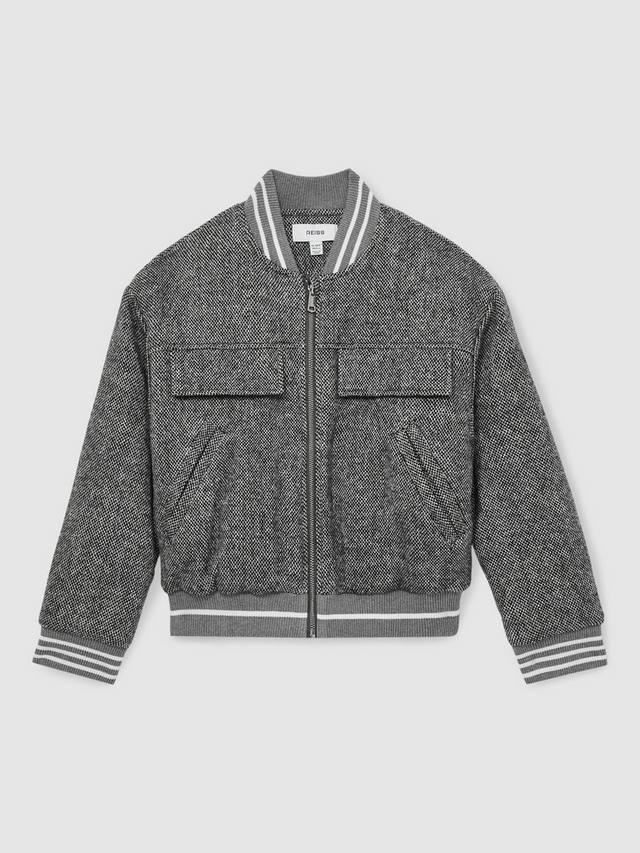 

Детская куртка-бомбер Tahlia из шерстяной смеси в ёлочку Reiss, Grey