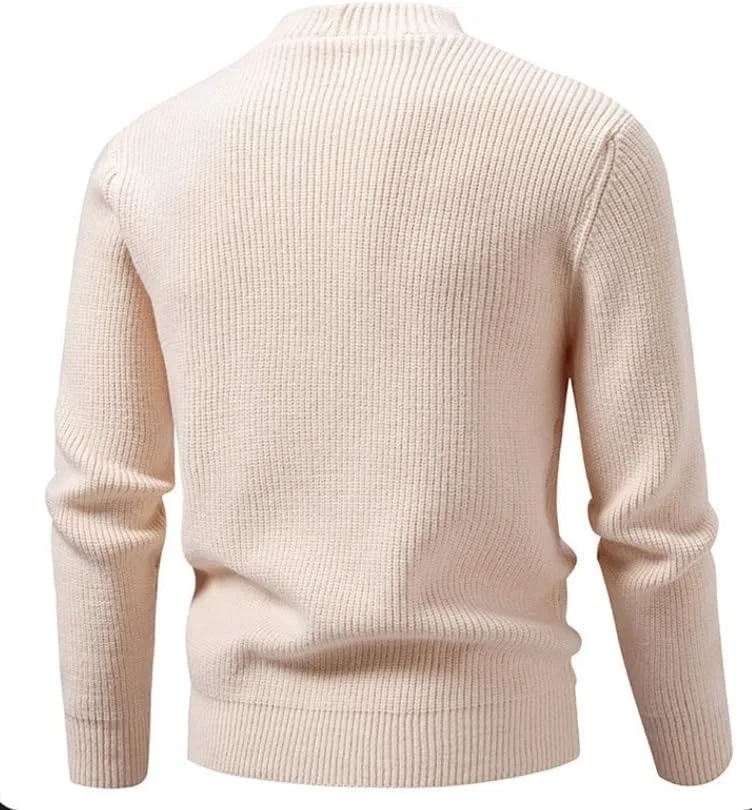 Мужской свитер с воротником стойкой Slim Fit вязаный пуловер на эластичных пуговицах однотонный для весны и осени Generic, серый — фото 2