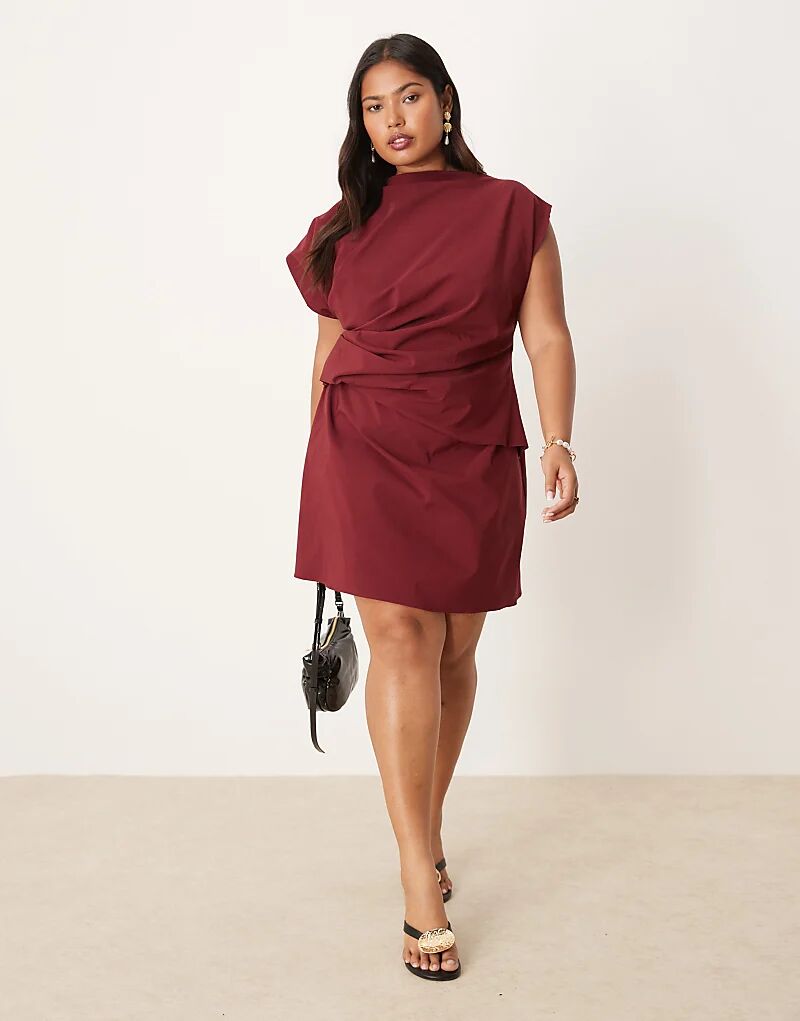 

Мини-платье с высоким воротом и складками ASOS DESIGN Curve бордового цвета Asos Curve