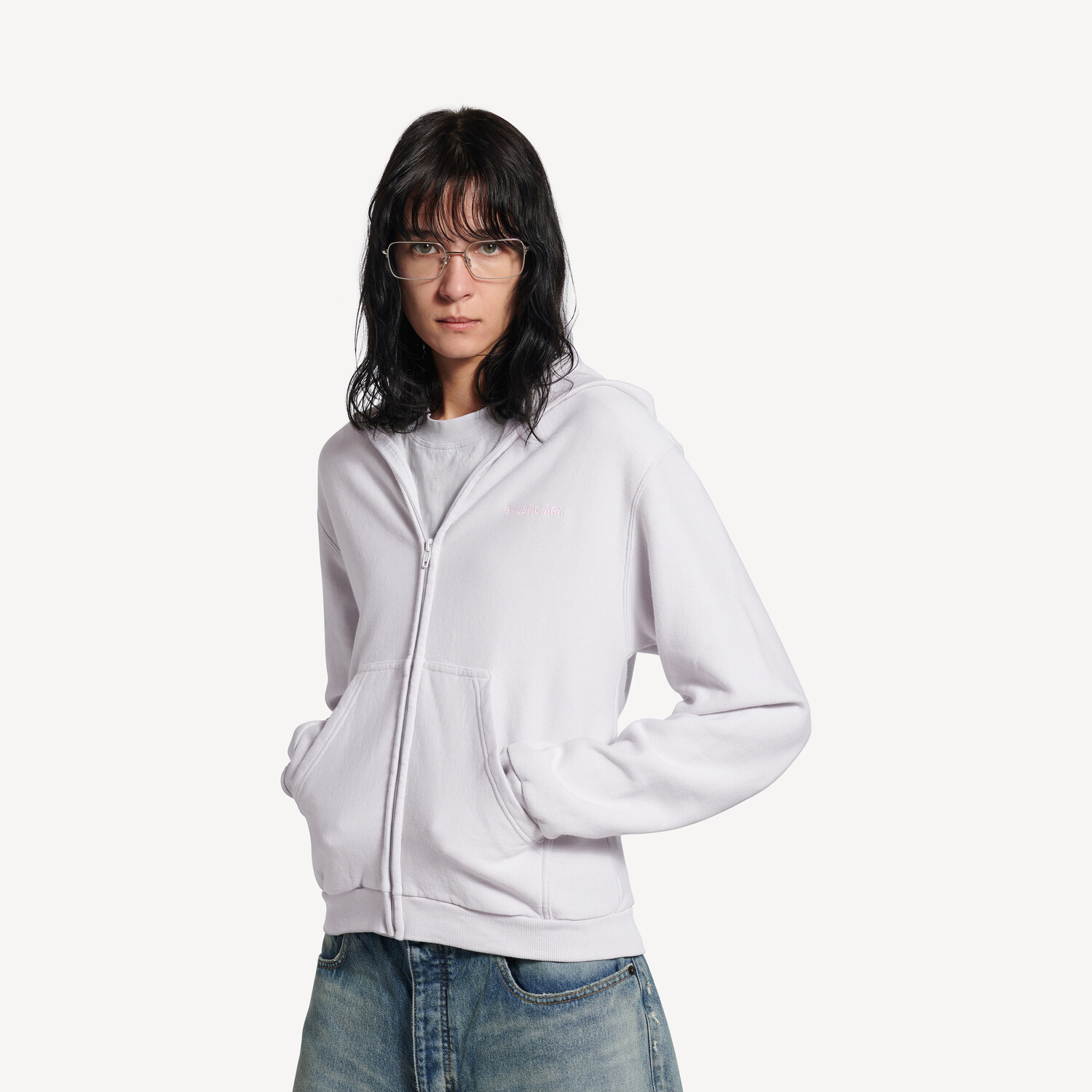 Толстовка Balenciaga Back Zip-Up Hoodie Regular Fit, грязно-белый — фото 4