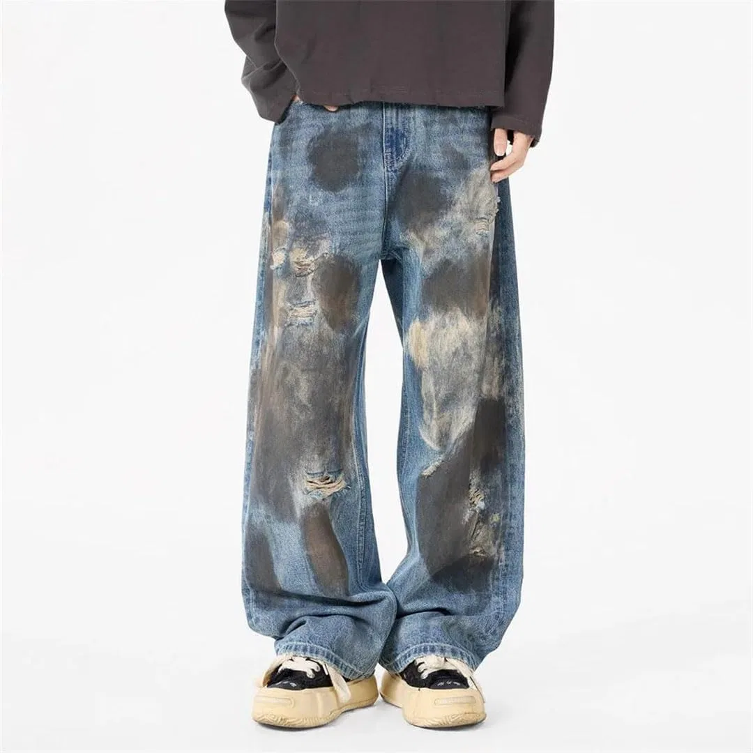 Джинсы с потертостями Men's Vintage Ripped Baggy Jeans, B575 Blue — фото 2