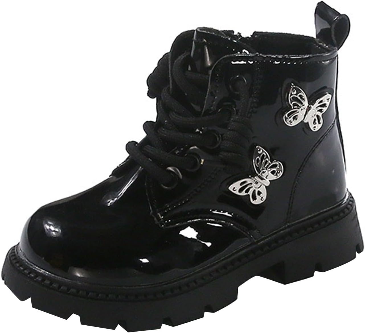 

Детские девочковые боевые ботинки на шнуровке с бабочкой, подошва с протектором, нескользящие, водонепроницаемые ботильоны на зиму, модные ботильоны Generic, Black
