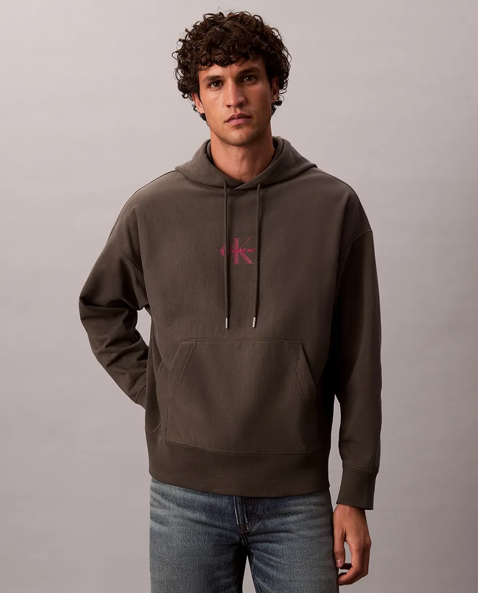 

Мужская толстовка с капюшоном и логотипом на груди Calvin Klein Jeans, темно-серый