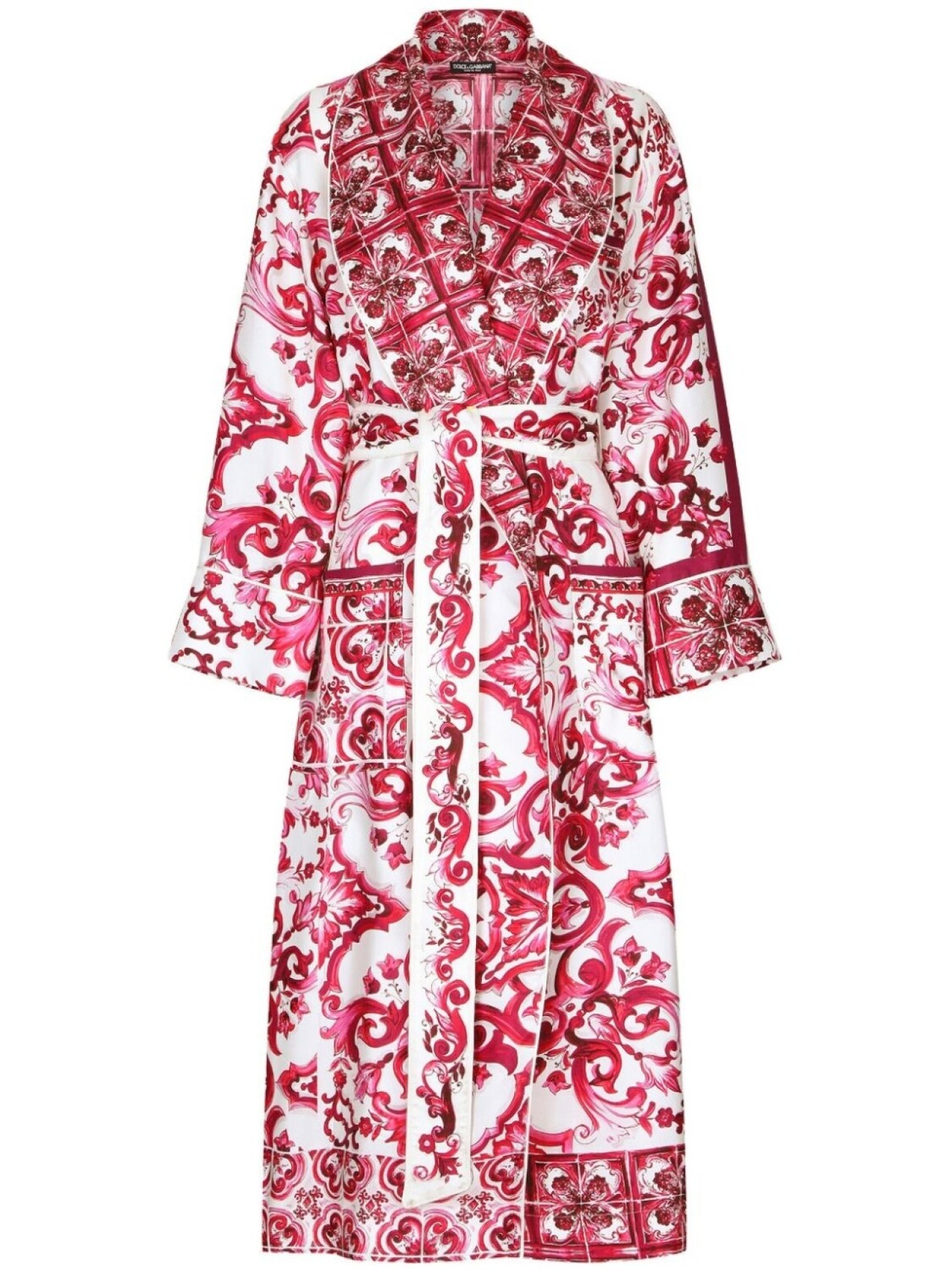 

Dolce & Gabbana шелковое пальто с принтом Maiolica, розовый