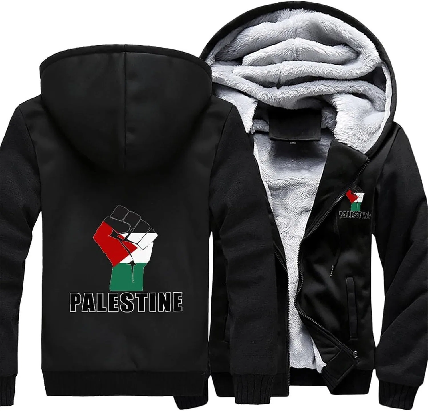 Толстовка на молнии Free Palestine, флисовая, Black-style — фото 3
