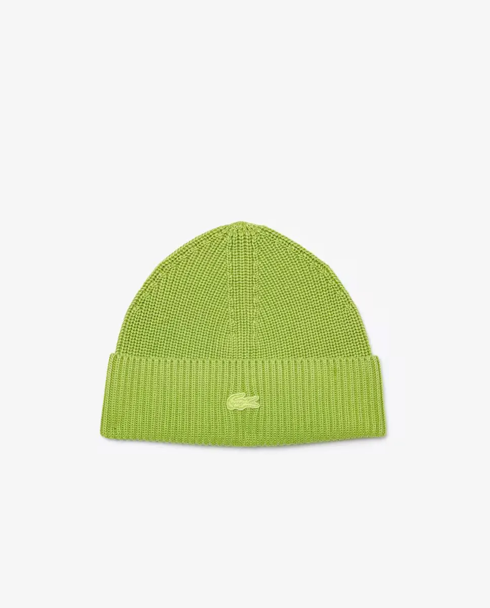 

Хлопковая шапка унисекс в рубчик с эффектом стирки Lacoste, зеленый