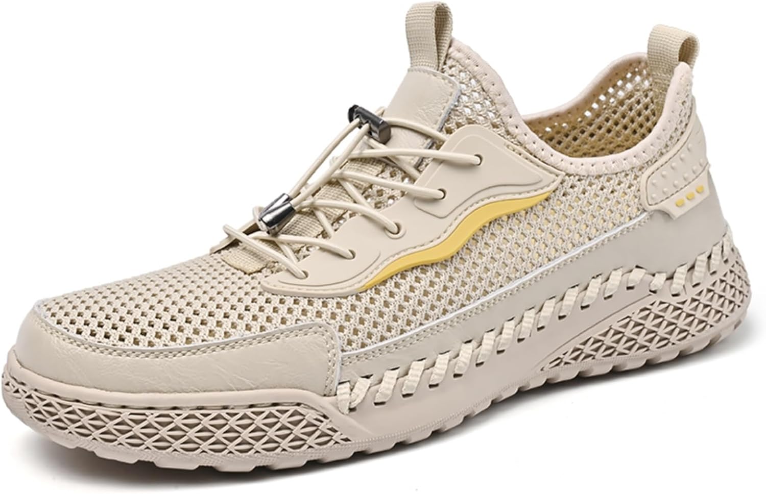 

Мужские дышащие повседневные кроссовки из сетки с петлей для надевания и усиленным носком, Противоскользящая подошва и поддержка свода стопы для ежедневной ходьбы, Легкая обувь с амортизирующей подошвой Kelibasi, бежевый