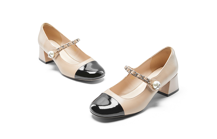 Туфли Мэри Джейн на массивном каблуке NINE WEST, бежево-черные — фото 4