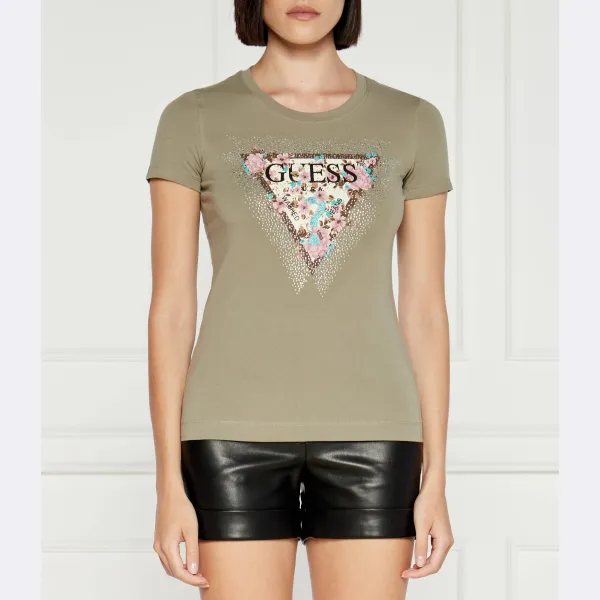 

Футболка узкого кроя с цветком вишни Guess, хаки