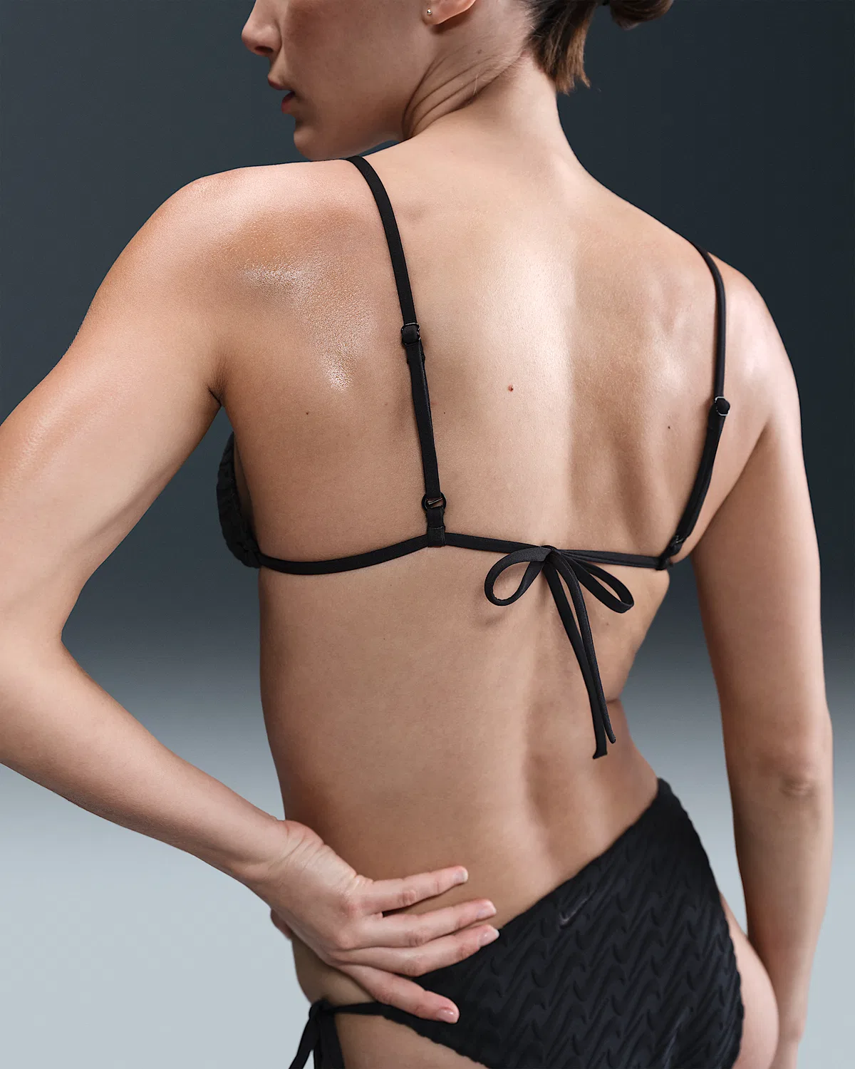 Женский треугольный бикини-топ Nike Swim с махровой текстурой, Black — фото 2