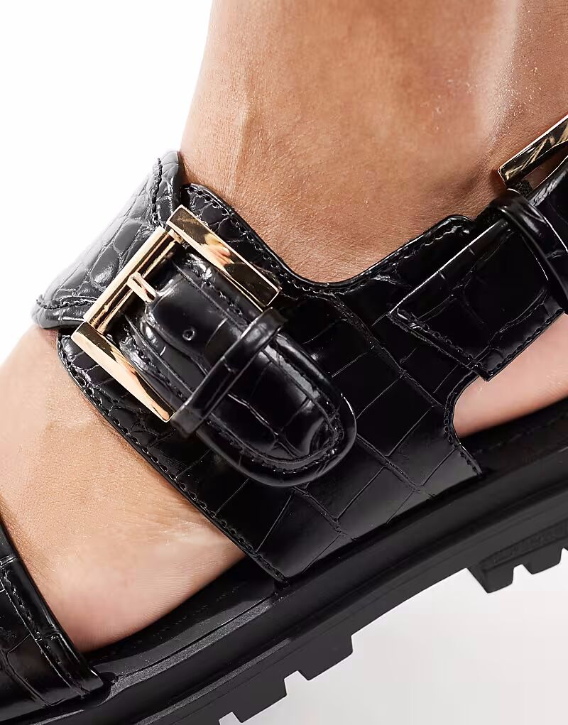 Спортивные сандалии Fuel ASOS DESIGN из кожи крокодила черного цвета — фото 4